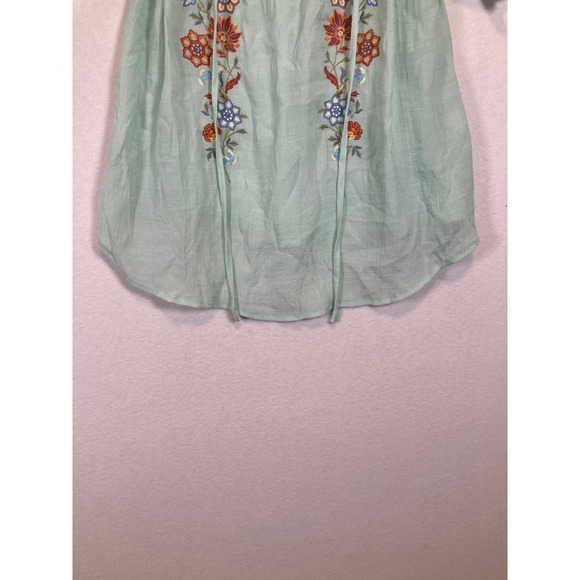 Romantic Boho Blu Pepper Women Large Mint Green Embroidered Boho Peasant Blouse - Picture 5 of 9